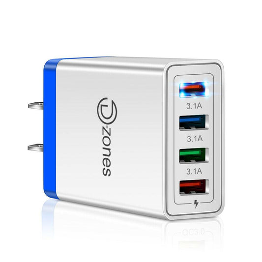 / 4 Port 3.1 A Charging Technology USB Wall Charger Station- Blue